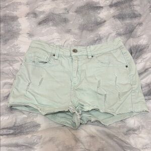 Angel Kiss Green Jean Shorts Distressed Cuffed Hem